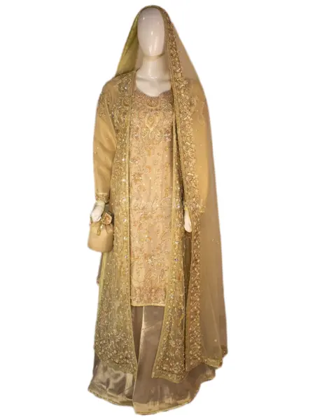 Pista Golden Gown with Dabka – Shine with Grace!