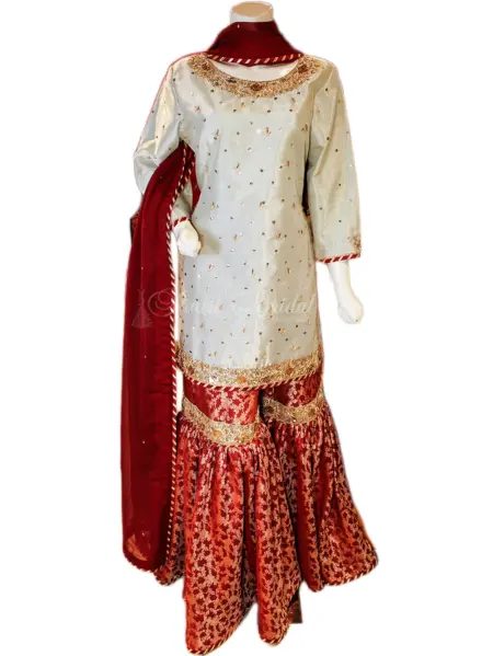 Chic Silver Garara Dress – Dabka Glam for Your Big Day