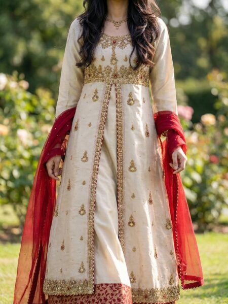 Golden Front Open Maxi with Stunning Antique Handwork