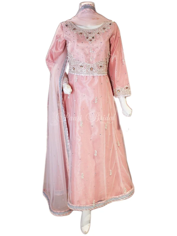 Pink Handmade Maxi Dress with Stunning Silver Dabka Work