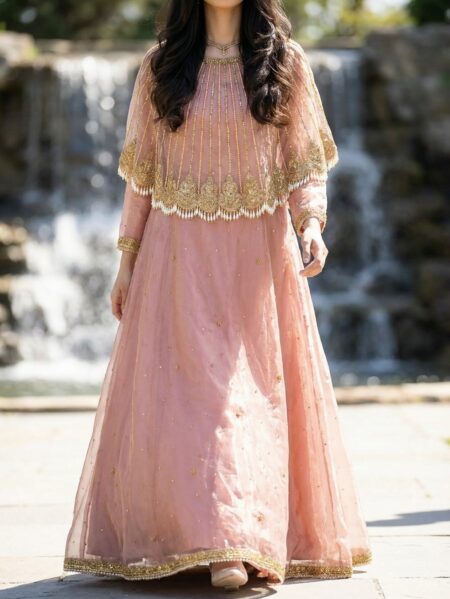 Elegant Charm T Pink Organza Maxi | Paari Bridal