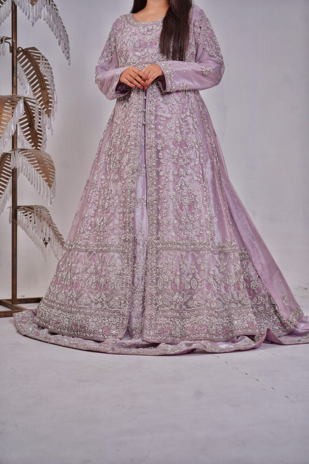 Walima Bridal Front Open Maxi – Lavender Majesty