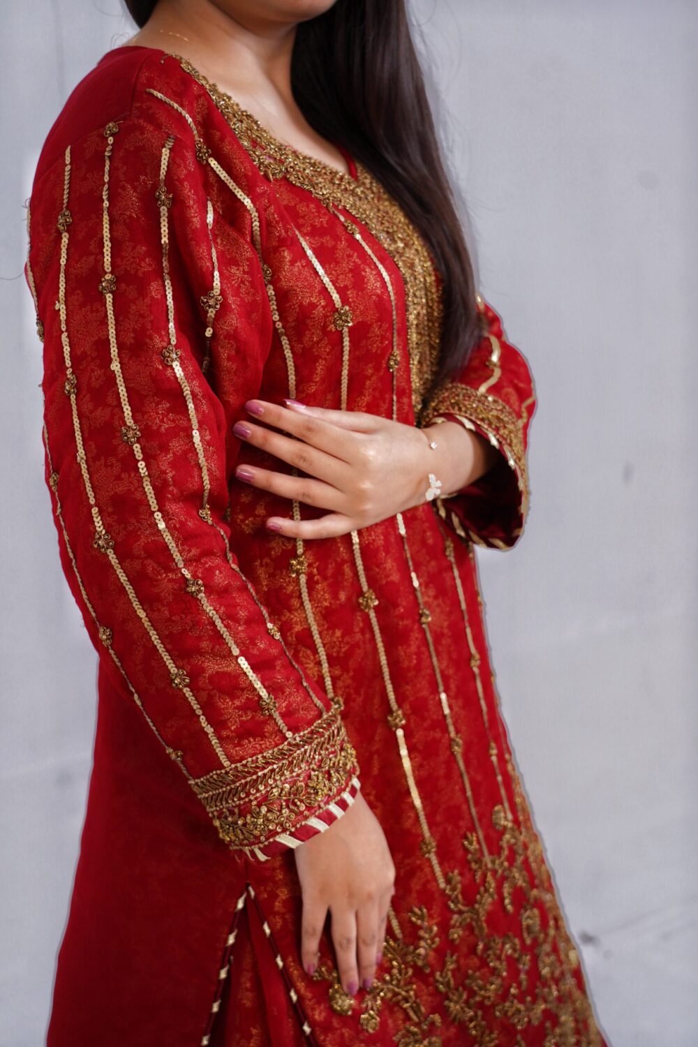 Barat Bridal Sharara – Maroon Majesty - Image 2