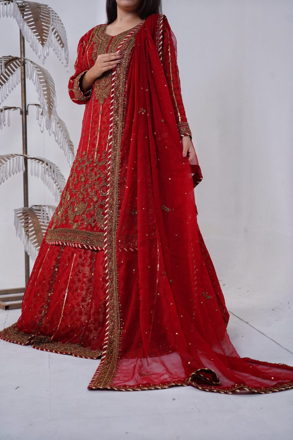 Barat Bridal Sharara – Maroon Majesty - Image 3
