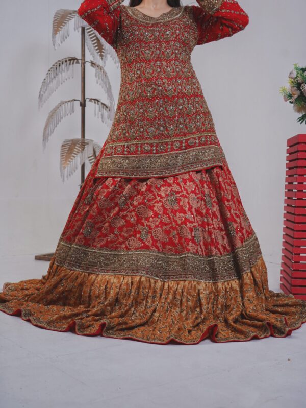 Barat Bridal Farshi Sharara – Red & Rust Elegance