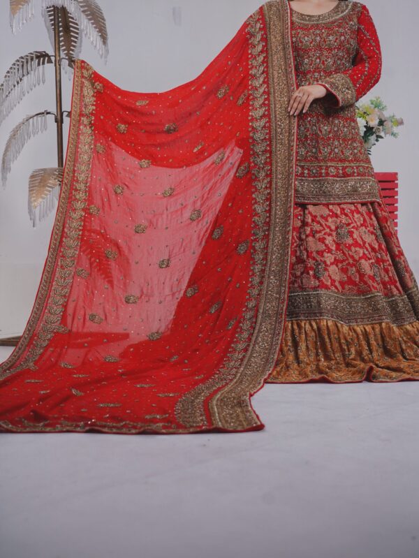 Red Rust Pakistani Bridal Lehenga