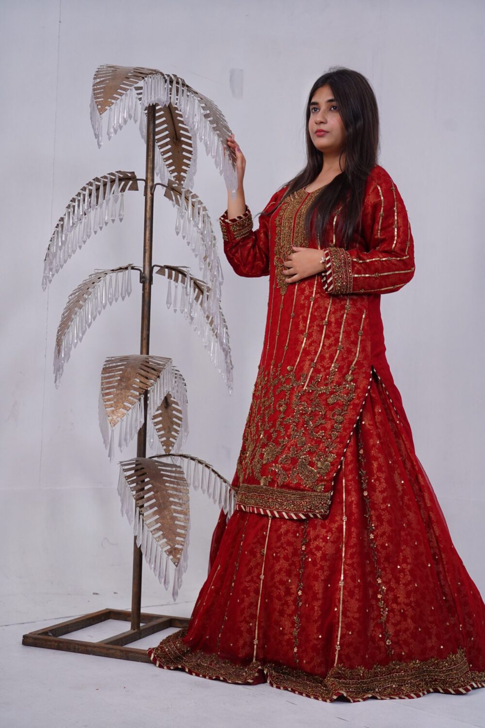 Barat Bridal Sharara – Maroon Majesty - Image 4