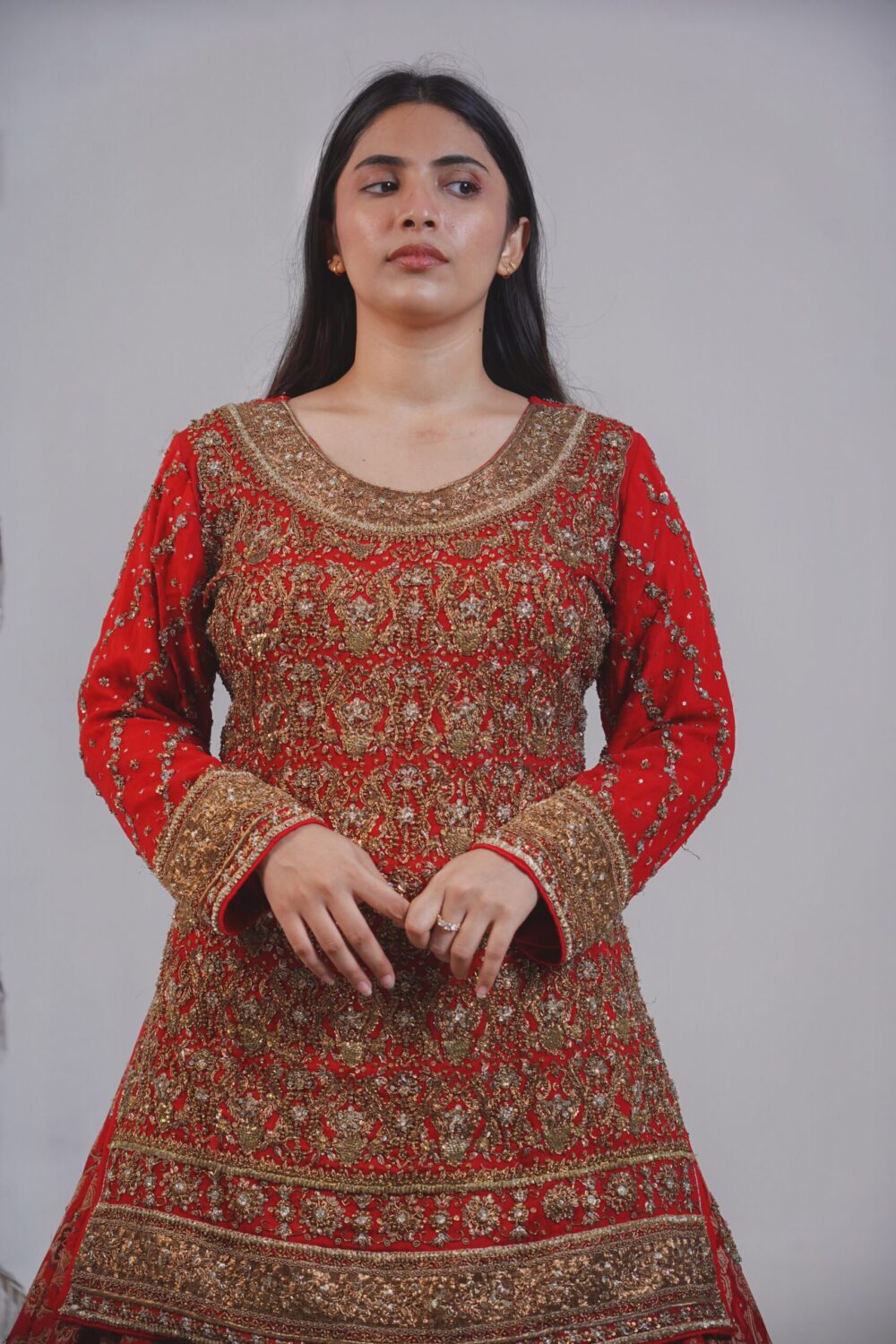Barat Bridal Farshi Sharara – Red & Rust Elegance - Image 5