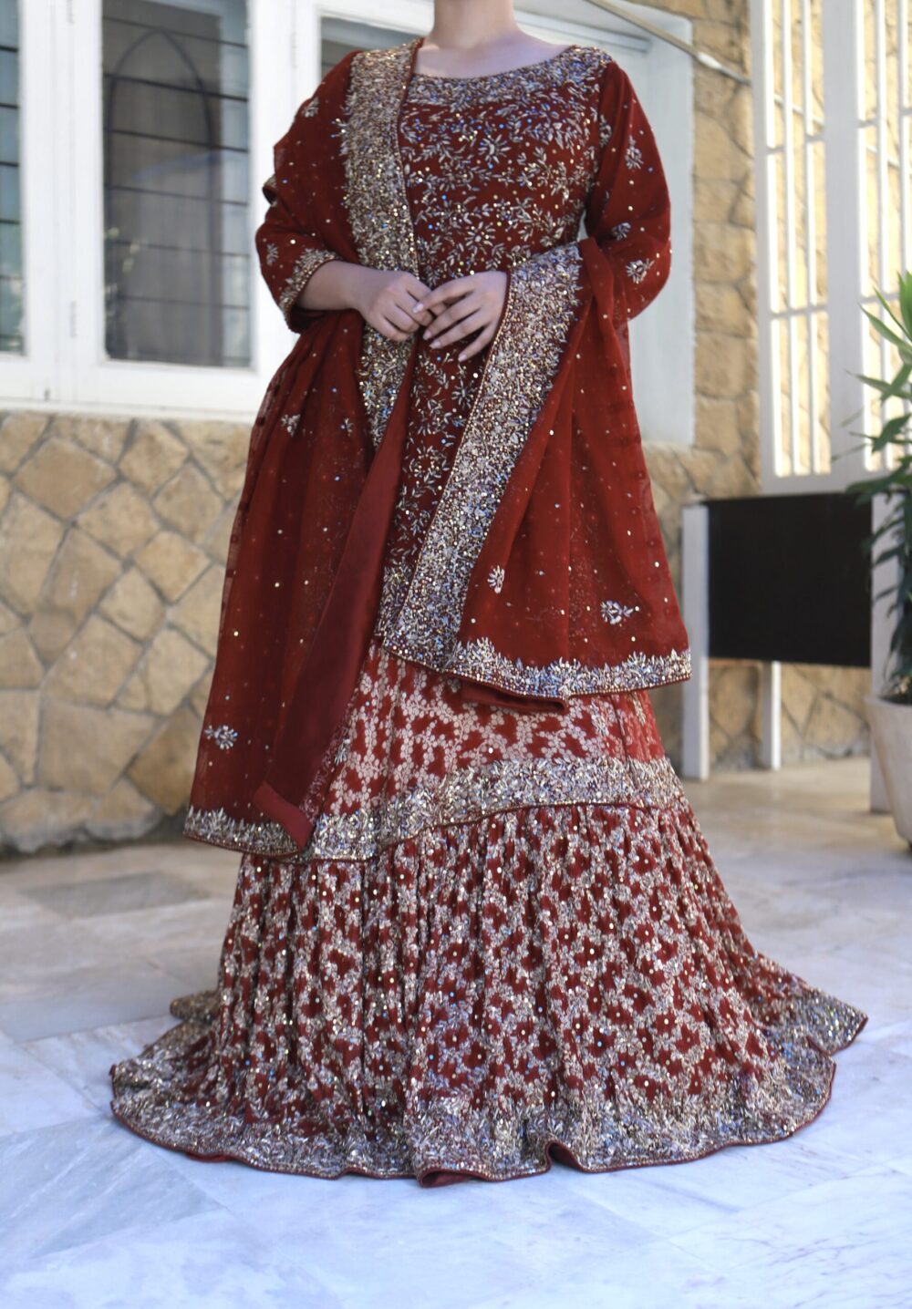 Regal Maroon – Barat Farshi Sharara with Peplum