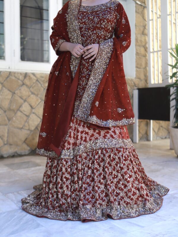 Regal Maroon – Barat Farshi Sharara with Peplum