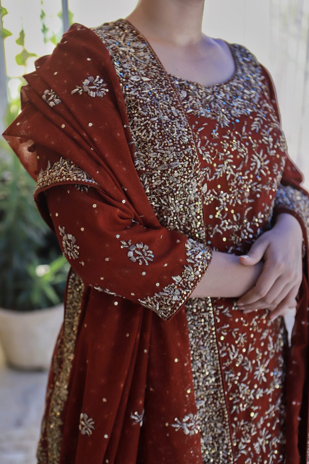 Regal Maroon – Barat Farshi Sharara with Peplum - Image 3