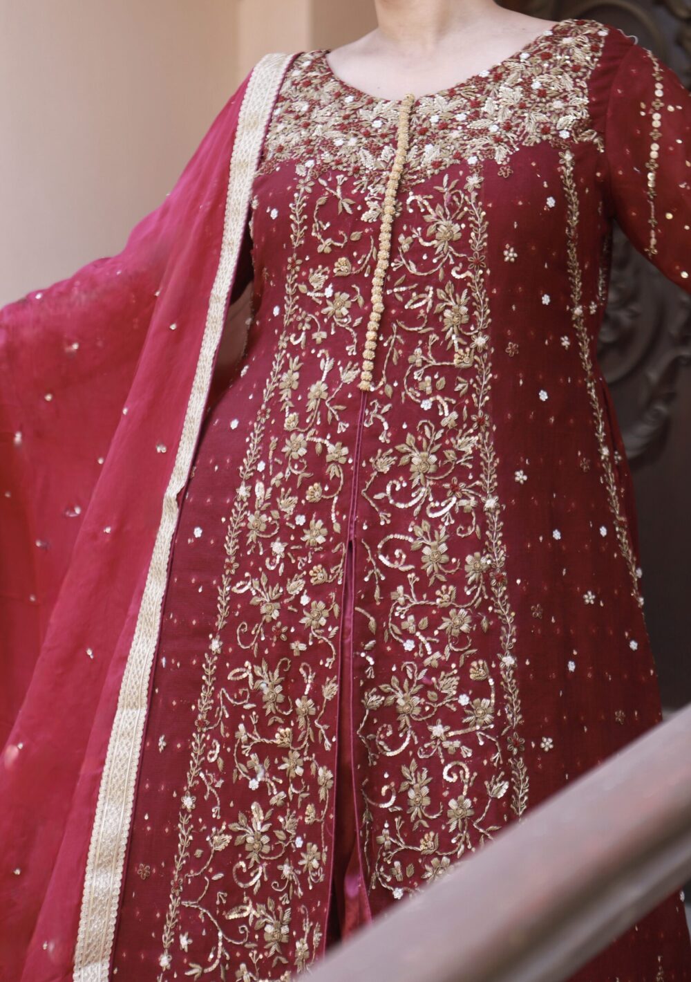 Partywear Front Open Maxi – Maroon Majesty - Image 2
