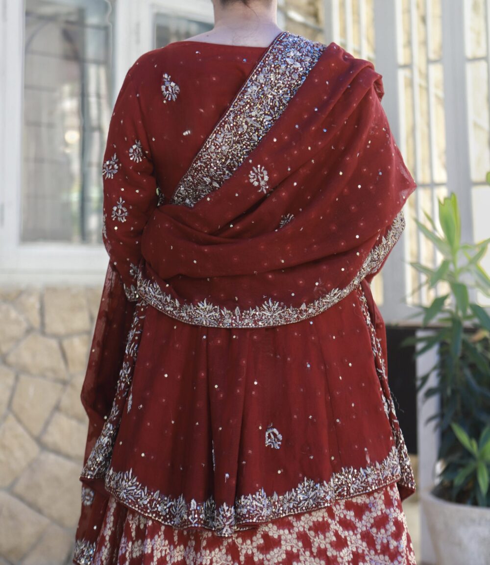 Regal Maroon – Barat Farshi Sharara with Peplum - Image 5