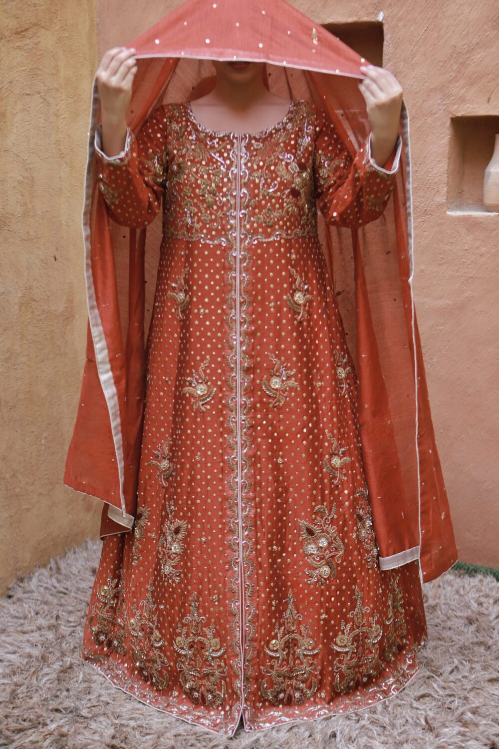Rust Glamour – Partywear Front Open Maxi