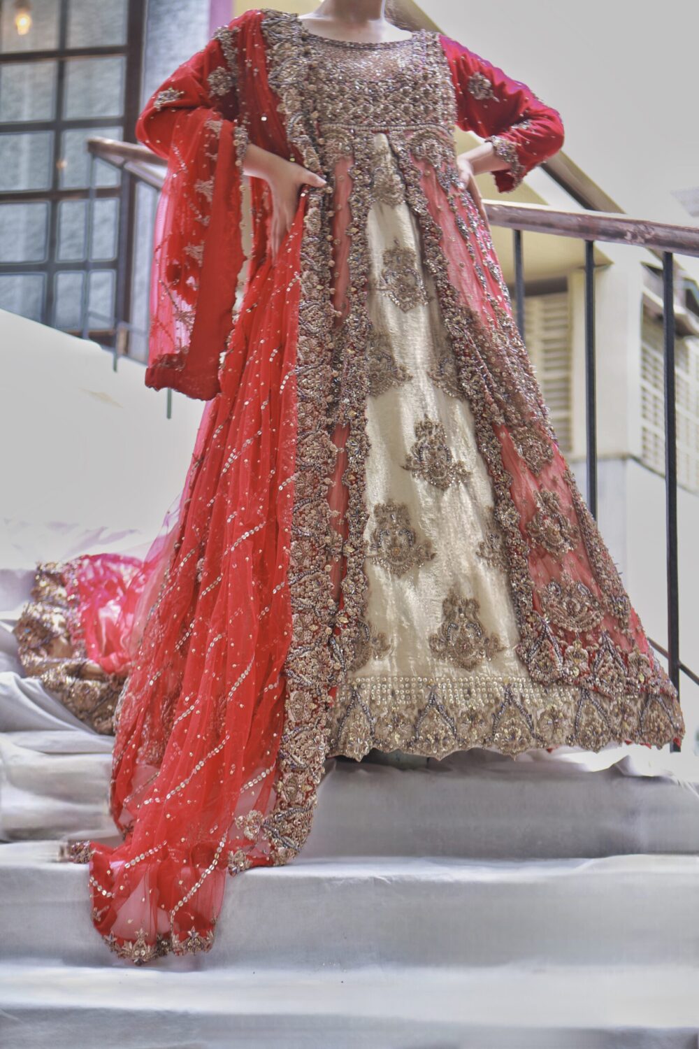 Barat/Walima Bridal Tail Maxi – Crimson Gold Majesty
