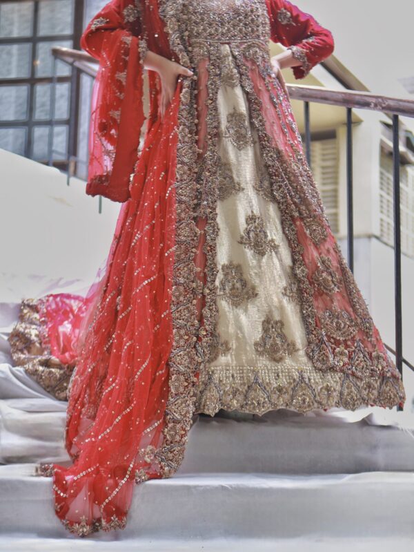 Barat/Walima Bridal Tail Maxi – Crimson Gold Majesty