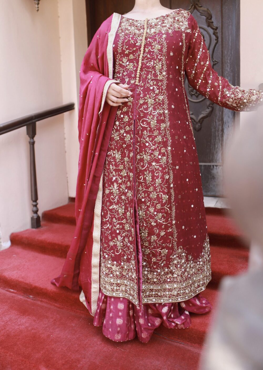 Partywear Front Open Maxi – Maroon Majesty
