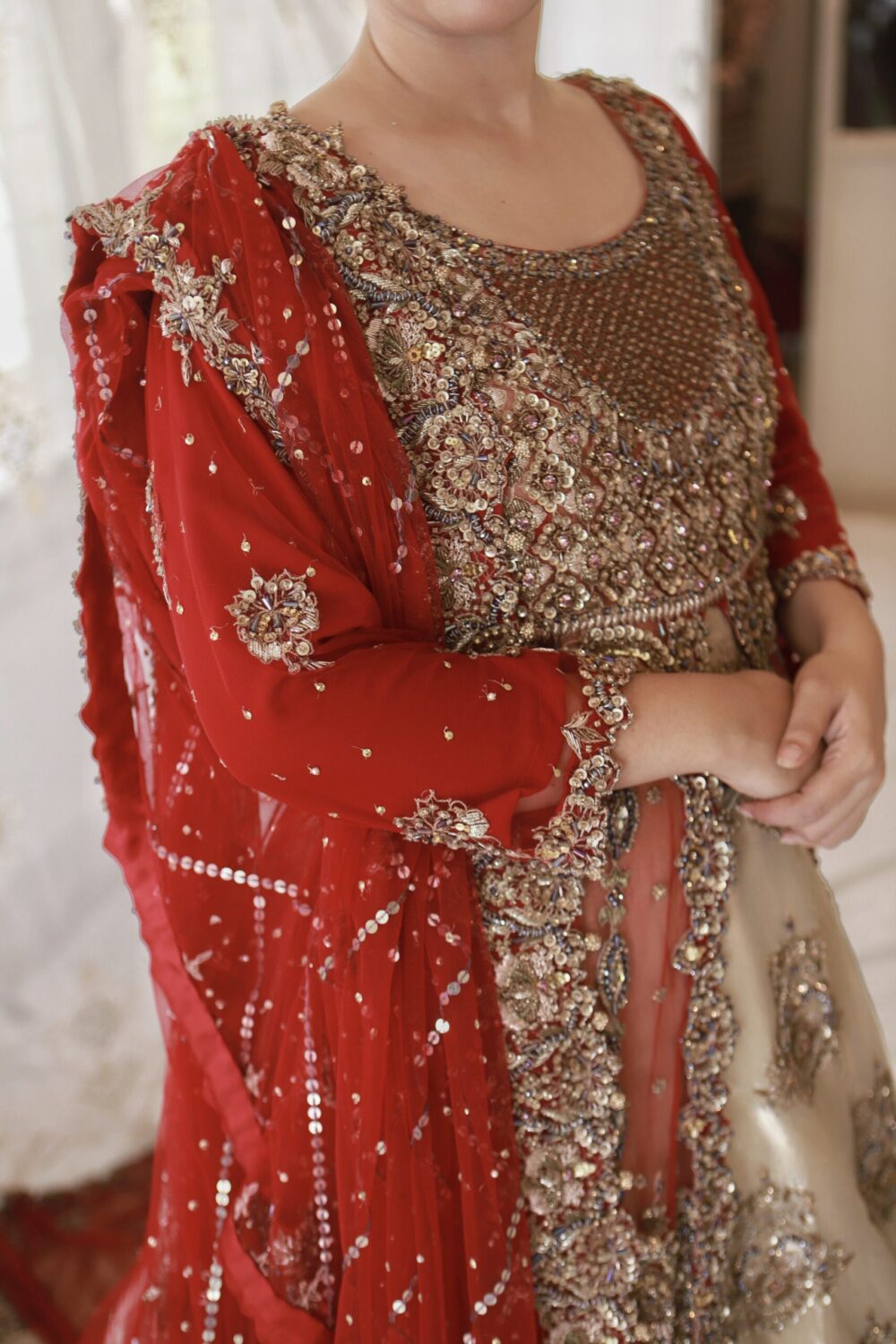 Barat/Walima Bridal Tail Maxi – Crimson Gold Majesty - Image 3