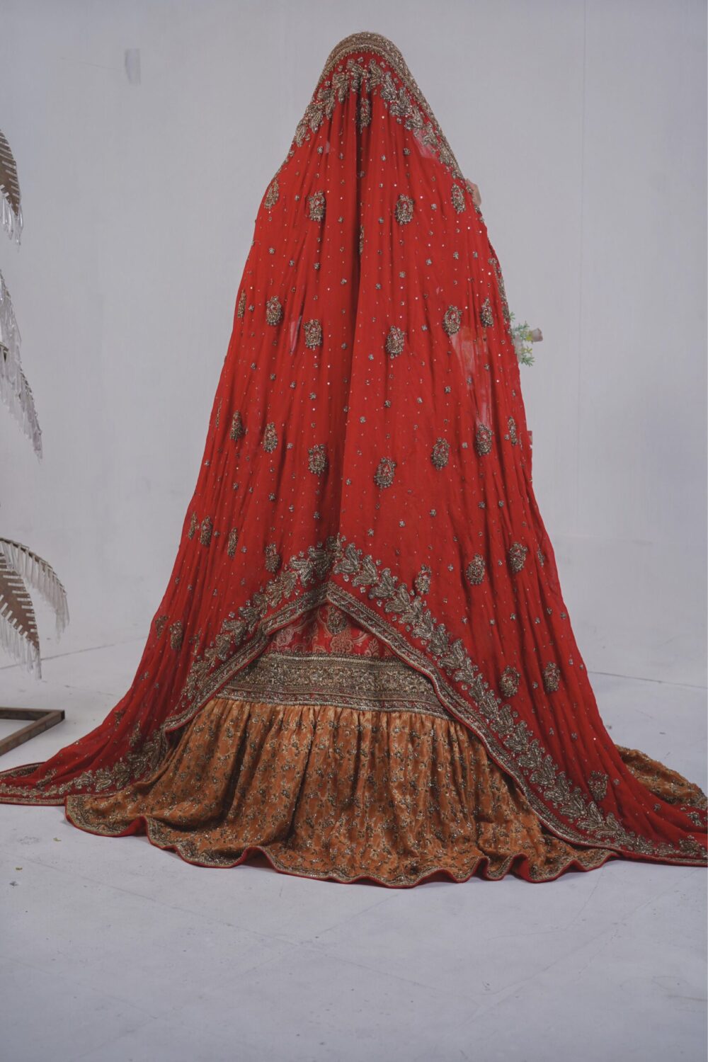 Barat Bridal Farshi Sharara – Red & Rust Elegance - Image 6
