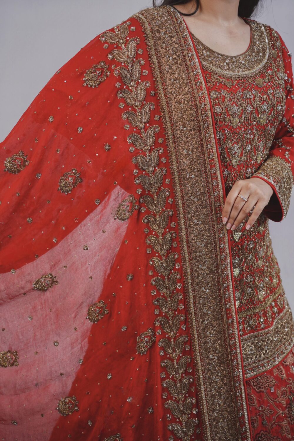 Barat Bridal Farshi Sharara – Red & Rust Elegance - Image 2