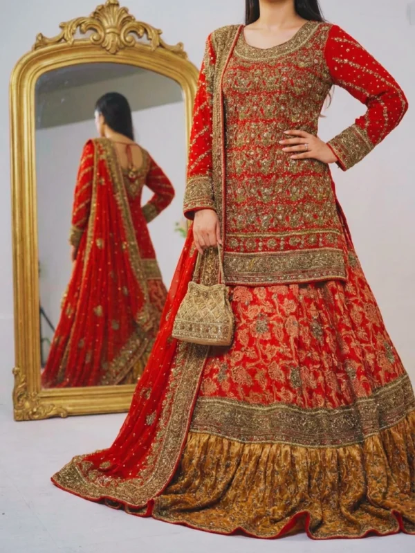 Red Rust Pakistani Bridal Lehenga
