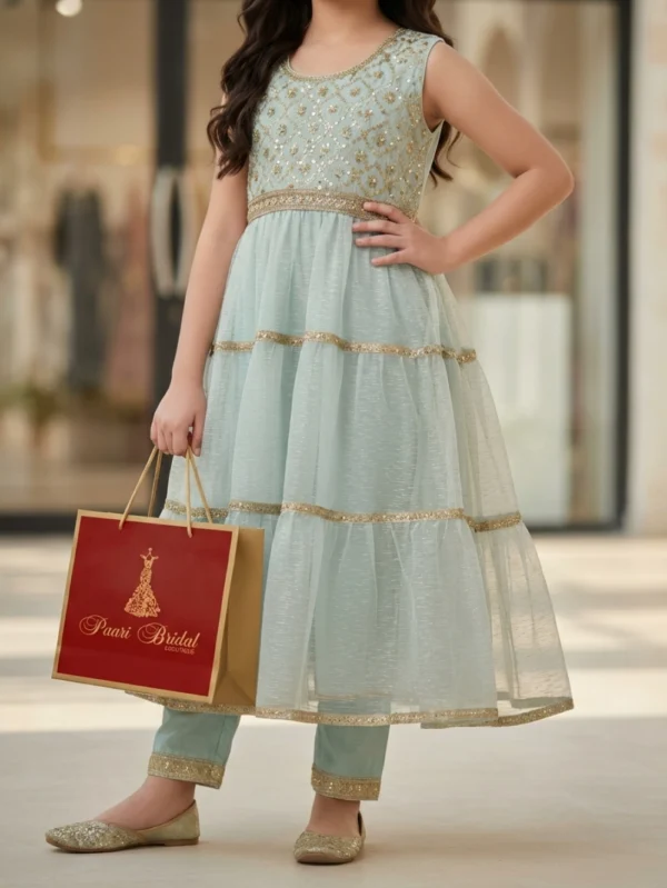 Aqua Green Girls Fancy Frock