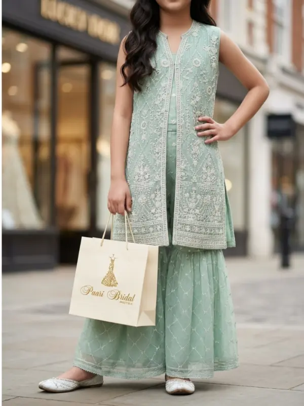 Girls Mint Gown Gharara – Feel Like a Princess | Paari Bridal